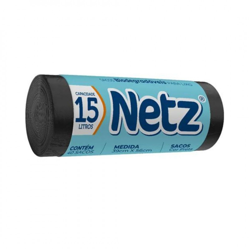 SACO LIXO NETZ BIODEGRADÁVEL  PTO ROLO 15L C/40UN