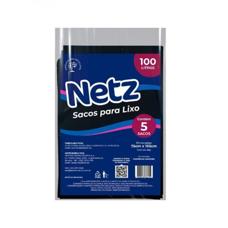 SACO LIXO NETZ PTO ALMOFADA 100L 5UN